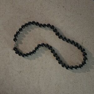 Black OBSIDIAN Stone Bead Necklace 24"